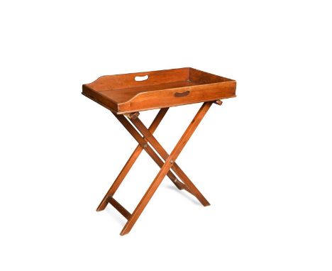 A mahogany butler's tray on stand, 19th century, the tray galleried on three sides and raised on a cross-form base80 x 72 x 4