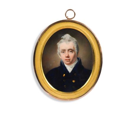 John Cox Dillman Engleheart (1784-1862) Portrait miniature of a gentleman, wearing a blue coat with gold buttons and white st