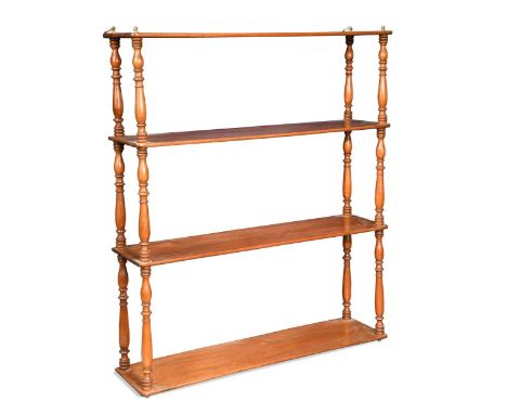 A French mahogany four-tier hanging wall shelf, late 19th century, the four rectangular tiers with turned supports70 x 60 x 1