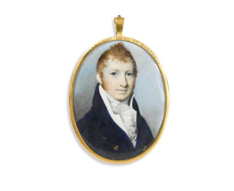 George Engleheart (1750-1829) Portrait miniature of Thomas Knox (1786-1858), later 2nd Earl of Ranfurly, wearing blue coat wi