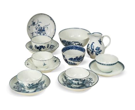 A group of 18th century Worcester porcelain tea wares, to include a bowl decorated with geese12cm diameter;a sparrow beak cre