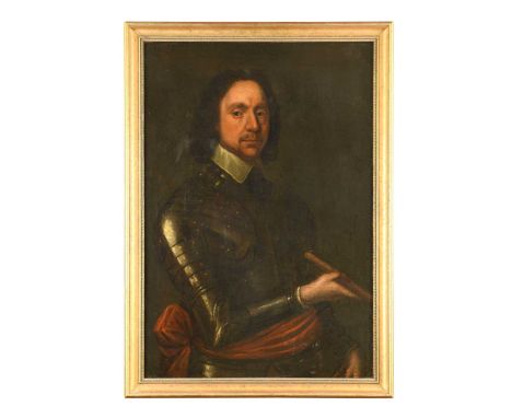 Follower of Robert Walker Portrait of Oliver Cromwell (1599-1658), half-length in armour holding a baton in his right hand oi