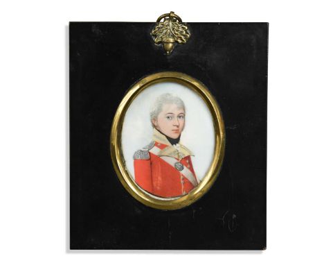 Frederick Buck (1771-1840) Portrait miniature of an officer of the 105th Regiment of Foot watercolour on ivory, oval6.2cm; to