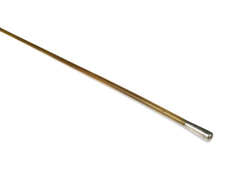 A turned horn swagger stick, circa 1900,  of plain tapered form, with a silver coloured metal pommel, and later metal tip79cm