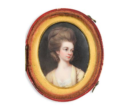 Henry Bone, RA (1755-1834) Portrait miniature of Mary Manners-Sutton (née Thoroton, 1783-1829), wearing yellow dress over whi