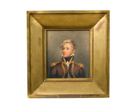 Adam Buck (1759-1833)Portrait miniature of a naval officer in uniform, dark blue coat with gold trimmed facings and collar, g