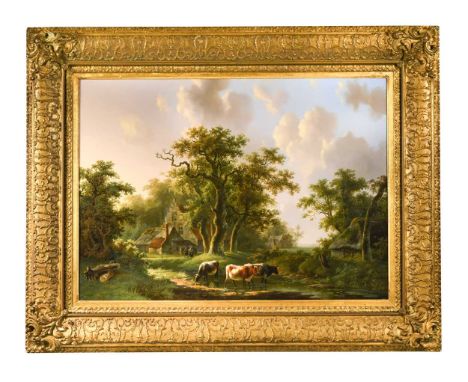 Willem de Klerk (1800-1876) Cattle watering in a stream signed 'W. de Klerk Dordt' (lower centre)oil on panel63 x 87cmProvena