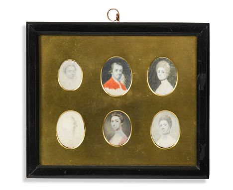 Attributed to John Comerford (c. 1770-1832) A set of six unfinished portrait miniatures said to be of a family from Meath, Ir