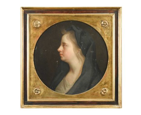 Circle of Michael Dahl (1659-1743) Profile portrait of an unknown lady with a blue shawloil on canvas, circular48.5cm diam.Pr