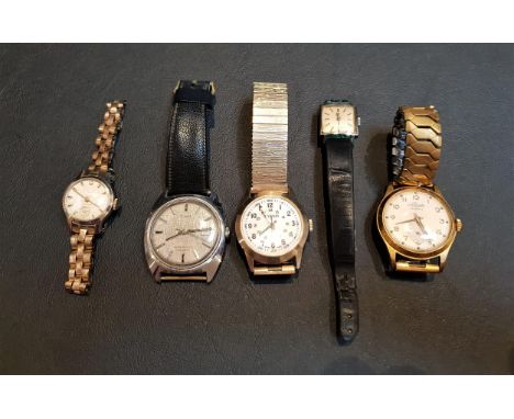 FIVE VINTAGE WRISTWATCHEScomprising Lorando fifteen jewels, Timex, Tasso, Smiths Empire, and Tissot (5) 