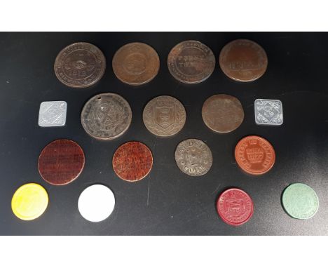 INTERESTING SELECTION OF TOKENScomprising a Union Copper Company Birmingham one penny token dated 1812; a Jackson and Listers