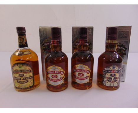 Chivas Regal 12 year old Scotch whisky three 70cl bottles in original packaging and one litre bottle