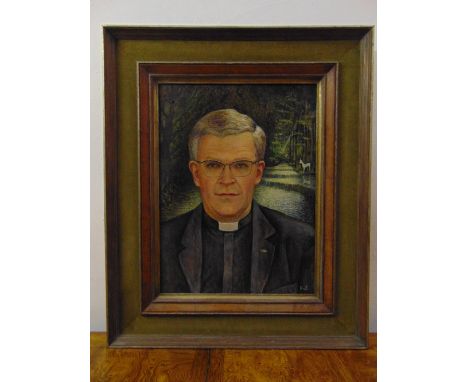 Hilda van Stockum 1908-2006 framed oil on panel portrait of Father Potter, monogrammed bottom right, 56 x 42.5cm ARR applies