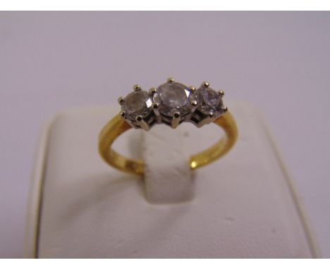 18ct yellow gold three stone diamond ring, approx total weight 4.4g