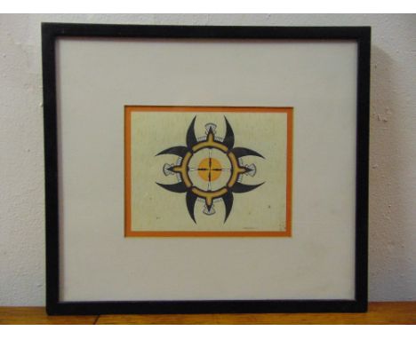Jackson Beardy framed and glazed polychromatic lithographic print, details to verso, 14.5 x 18.5cm