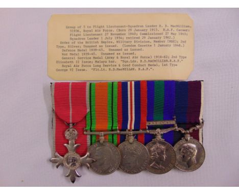 A group of five RAF WWII medals for Flight Lieutenant-Squadron leader R. D. MacMillian 51936