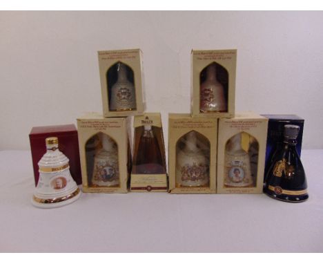 Eight Bells Scotch whisky commemorative decanters in original packaging, six 70cl and two 50cl