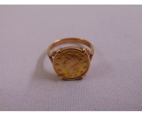 9ct yellow gold ring set with an 1853 $1 coin, approx total weight 4.0g