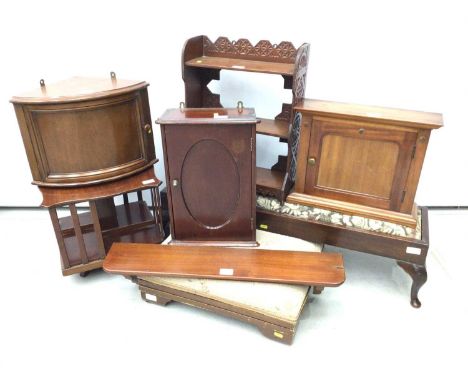 Small group of furniture to include an Edwardian walnut desk-top revolving bookcase, 34cm high x 37cm square, three mahogany 