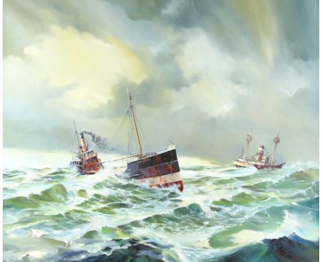 Brian Richard Entwistle (British, 1939-), the coaster Sybil Mary passing a light ship in heavy seas, oil on canvas, signed, 6