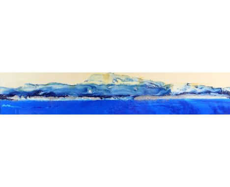 Robin Mullen (British b.1962), abstract  seascape, mixed media on paper, signed. 17cm x 90cm.    