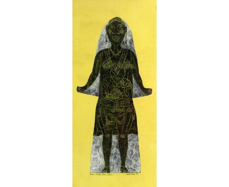 Russell Quay (British, b.1922). Portrait of Bessie Smith Blues Singer, Signed and titled , dated 1950, mixed media, 44cm x 20