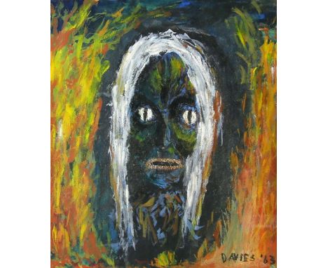 South African School, portrait, signed Davies '63, William Derry South Africa framer's label verso, mixed media, 38cm x 32.5c