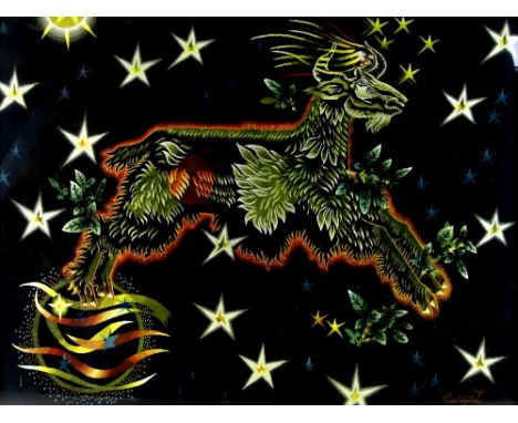 Jean Lurcat (French, 1892-1966). Aries surrounded by stars and planets, bearing artist's name, print. The Medici Society labe