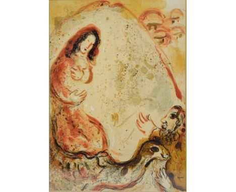 Marc Chagall, (French-Russian, 1887-1985). Rachel steals her Father's Graven Images from 'Drawings for the Bible', limited ed