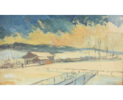 20th Century seascape, mixed media, signature indistinct, dated 65, 24x60cm and two others  by the same artist, landscape, 54
