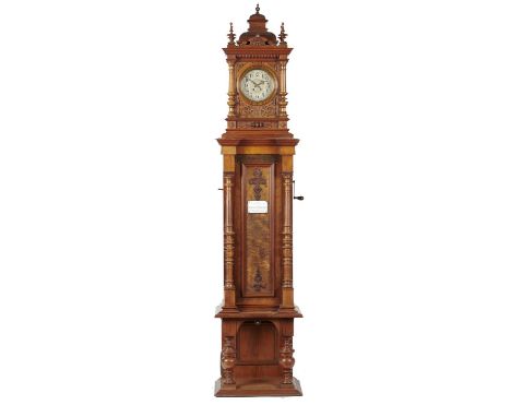 MUSIK-AUTOMAT. A GERMAN WALNUT COIN OPERATED DISC MUSICAL LONGCASE CLOCK, LEIPZIG, C1900 the Lenzkirch gong striking movement