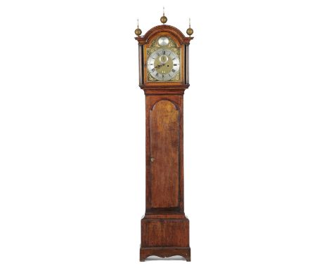 AN ENGLISH OAK EIGHT DAY LONGCASE CLOCK GEORGE BLAGDEN, CHICHESTER, 18TH C the breakarched brass dial with matted centre, dat