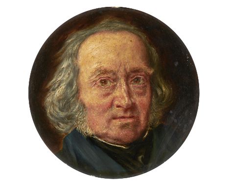 WILLIAM HENRY HUNT (1790-1864) SELF PORTRAIT signed verso (W.Hunt painted by himself), oil on Roberson & Co prepared board, 1