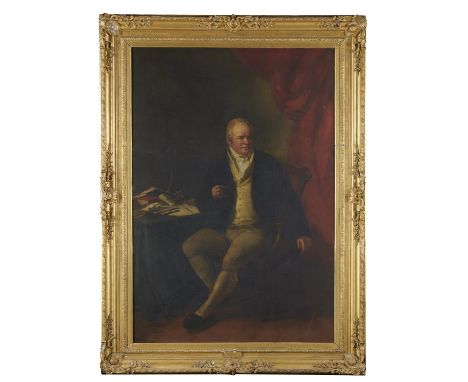 RAMSAY RICHARD REINAGLE, RA (1775-1862) PORTRAIT OF WILLIAM STRUTT, FRS (1756-1830) seated full length at a table holding com