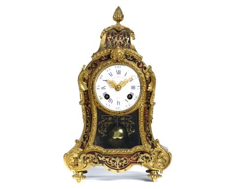 A FRENCH EBONISED AND BOULLE CLOCK C TAYLOR & SON, PARIS, LATE 19TH C  the bell striking movement with enamel dial, the gilt 