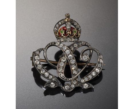 AN ENAMEL AND OLD CUT DIAMOND ROYAL PRESENTATION BROOCH, C1900 with central initials of Princess Victoria of the United Kingd