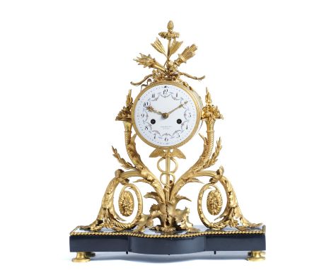 A FRENCH NEO CLASSICAL STYLE ORMOLU MANTEL CLOCK, BEKERS HRS A PARIS, 19TH C  the drum cased movement with enamelled dial wit