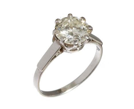 A DIAMOND SOLITAIRE RING the old cut diamond of approx 1.65ct, K colour, SI1 clarity, in white gold, unmarked,  2.8g, size LG