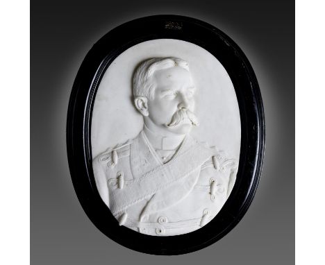 A PASSANI,19TH C PORTRAIT RELIEF OF AN OFFICER  bust length, statuary marble, signed on the truncation, 61 x 47.5cm, ebonised