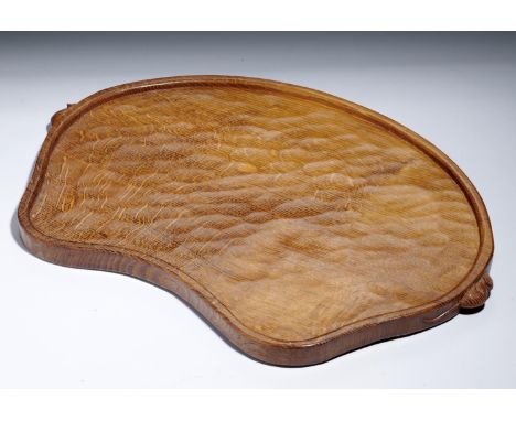 A ROBERT 'MOUSEMAN' THOMPSON OAK TRAY, THIRD QUARTER 20TH C 46cm l, carved mouse 'signature'Good condition 