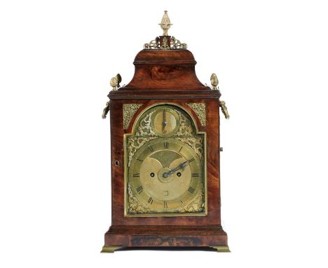 A GEORGE III MAHOGANY BRACKET CLOCK JOHN TAYLOR LONDON, C1770  the breakarched brass dial with matted centre, alarm disc, dat
