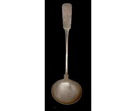 AN IRISH VICTORIAN SILVER SOUP LADLE  Fiddle pattern, crested, by Richard Sawyer Jnr, Dublin 1837, 6ozs 10dwtsGood condition,
