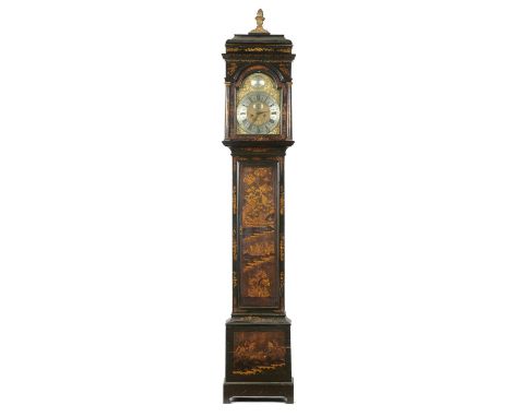 AN ENGLISH JAPANNED EIGHT DAY LONGCASE CLOCK JOSEPH MEDLEY, BOSTON FECIT, C1760 the breakarched brass dial with engraved and 