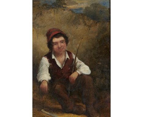 VICTORIAN SCHOOL STUDY OF A BOY WITH STICK FOR WHITTLING oil on canvas, 40 x 27cmUnlined, medium somewhat thin in places, sli