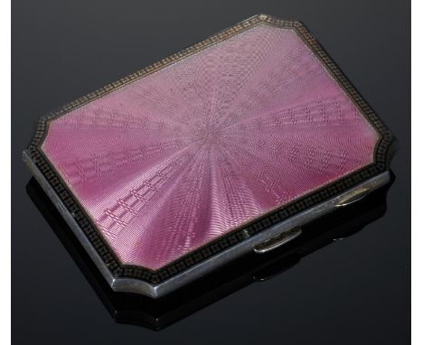 A GEORGE V SILVER AND BLACK AND PINK GUILLOCHE ENAMEL LADY'S CIGARETTE CASE  8cm l, by H Matthews, Birmingham 1930, 2ozs 12dw