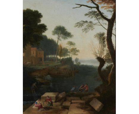 FOLLOWER OF CHARLES FRANCOIS GRENIER DE LACROIX, CALLED LACROIX DE MARSEILLE A CAPRICCIO COASTAL SCENE oil on canvas, 63.5 x 