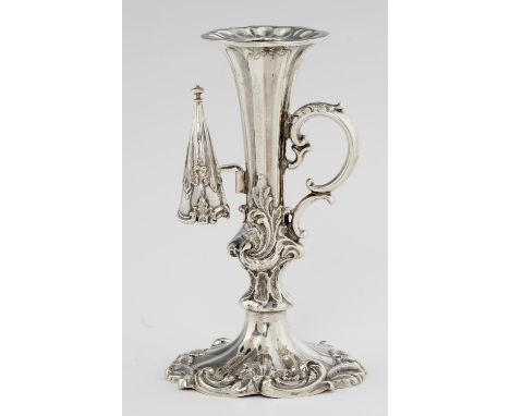 A VICTORIAN SILVER TAPERSTICK   of leafy naturalistic form, extinguisher, 14cm h, by H Wilkinson & Co, Sheffield 1837, loaded