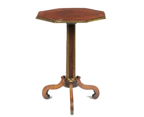 AN OCTAGONAL REGENCY BRASS MOUNTED ROSEWOOD TRIPOD TABLE, EARLY 19TH C  the hollow fluted pillar applied with acanthus leaves