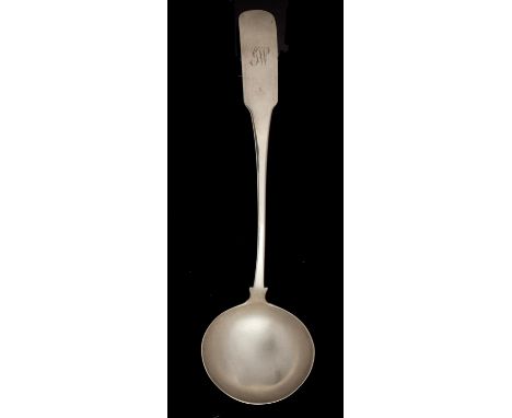 A IRISH GEORGE III SILVER SOUP LADLE Fiddle pattern, maker JK in script, probably Joseph Kinselagh of Cork, Dublin 1806, 7ozs