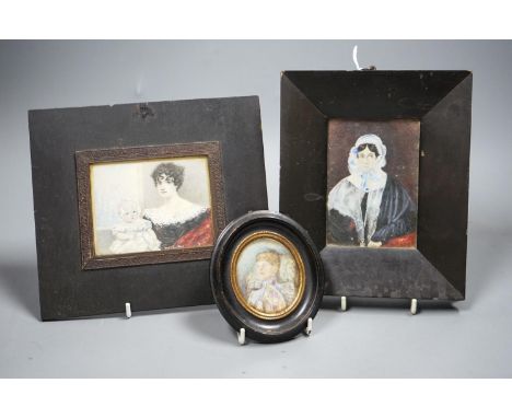 A group of three Victorian framed portrait miniatures